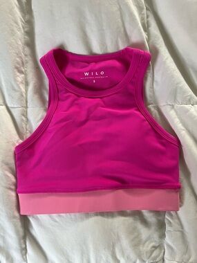 WILO Women's Hot Pink Ribbed Crop Sports Bra